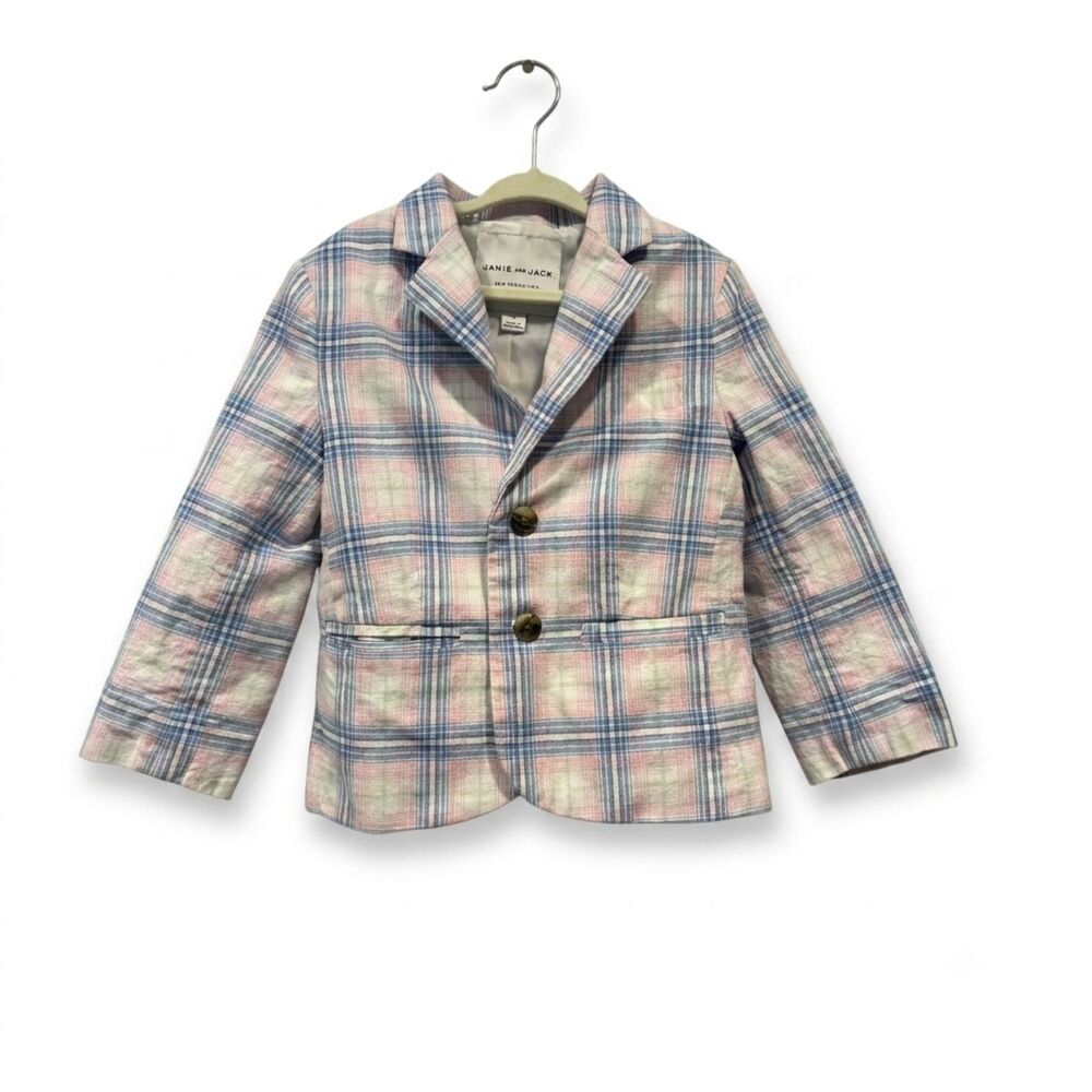 Janie and Jack Plaid Blazer Linen Cotton Easter Spring Pastel Jacket Boys sz 3